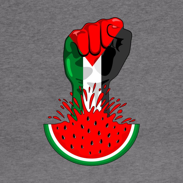 Palestine Flag on Revolution Fist Symbol of freedom coming out from a Watermelon by BluedarkArt
